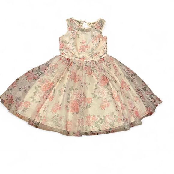 Zenzii Girls Dress - size XL 14/16 pink flowers lace poofy full sleeveless - Picture 1 of 8